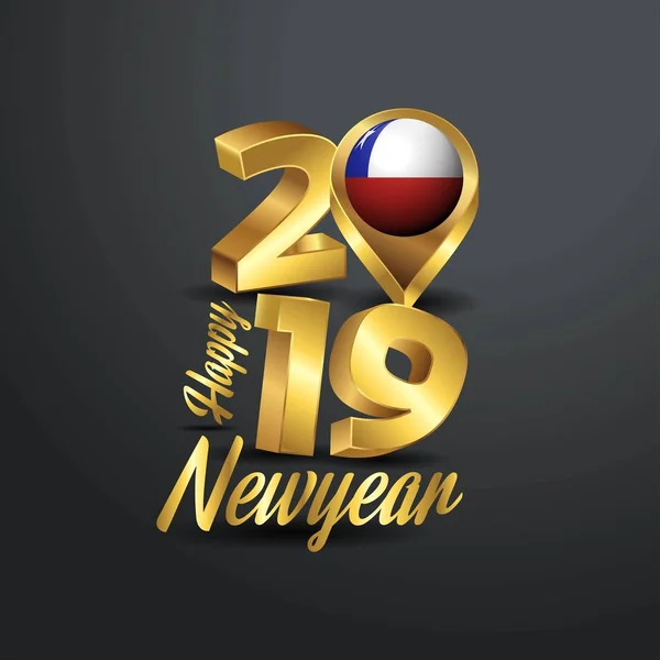 Feliz Ano Novo 2019 Tipografia Ouro Com Chile Bandeira Localização — Vetor de Stock