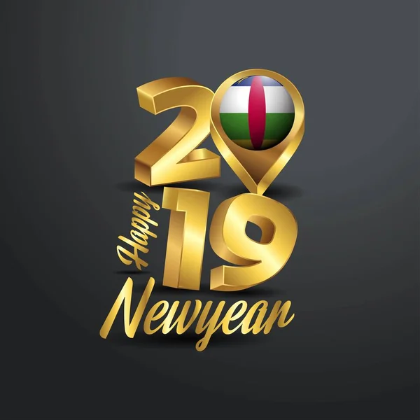 Gelukkig Nieuwjaar 2019 Golden Typografie Met Centraal Afrikaanse Republiek Vlag — Stockvector