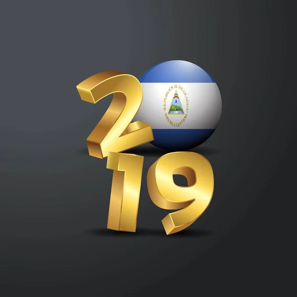 2019 Tipografia Oro Con Bandiera Del Nicaragua Felice Anno Nuovo — Vettoriale Stock