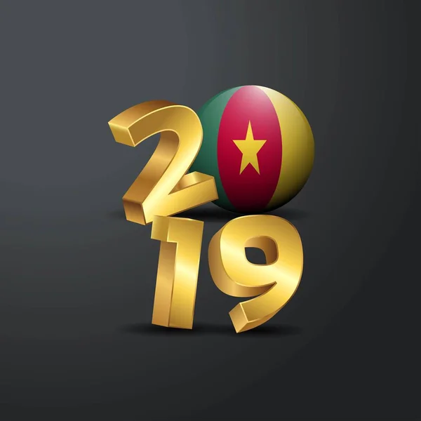 2019 Zlatý Typografie Vlajka Kamerunu Šťastný Nový Rok Nápisy — Stockový vektor