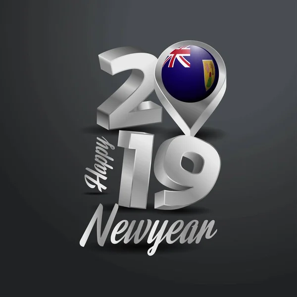 Szczęśliwego Nowego Roku 2019 Typografii Szary Flaga Turks Caicos Pinezkę — Wektor stockowy