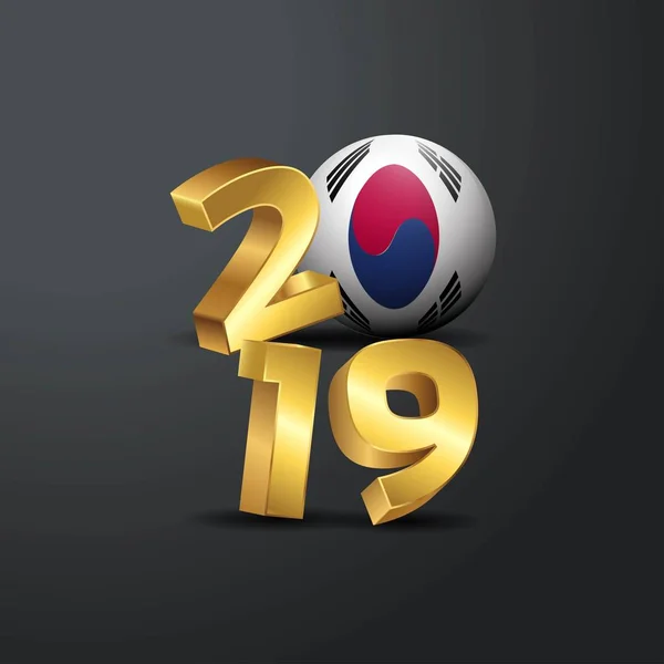 2019 Golden Typography Korea South Flag Happy New Year Lettering — Stock Vector