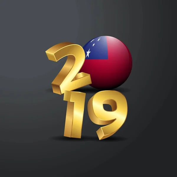 2019 Altın Tipografi Samoa Bayrak Ile Mutlu Yeni Yıl Yazı — Stok Vektör