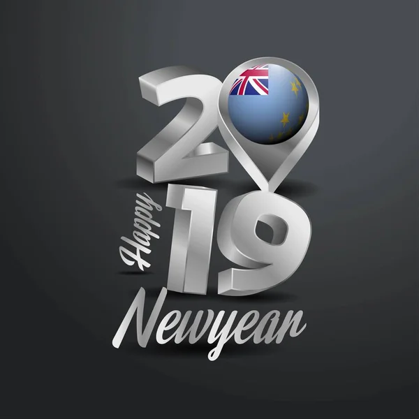 Szczęśliwego Nowego Roku 2019 Typografii Szary Flaga Tuvalu Pinezkę Wzór — Wektor stockowy