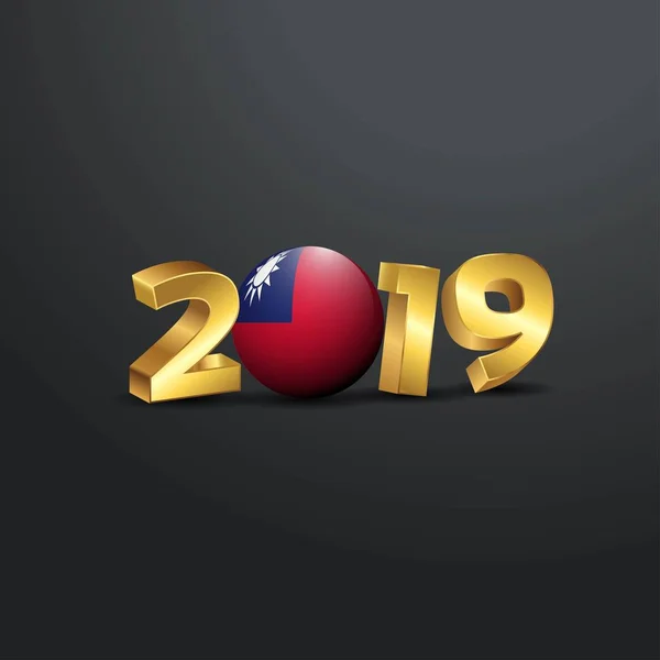 2019 Tipografía Dorada Con Bandera Taiwán Feliz Año Nuevo Letras — Vector de stock