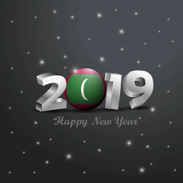 2019 新年あけましておめでとうございますモルディブ フラグ タイポグラフィ お祝いの抽象的な背景 — ストックベクタ