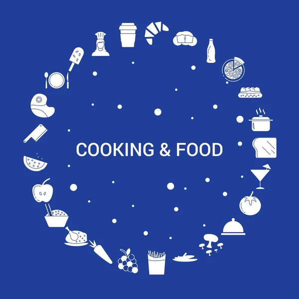 Kochen Und Essen Ikone Gesetzt Infografische Vektorvorlage — Stockvektor