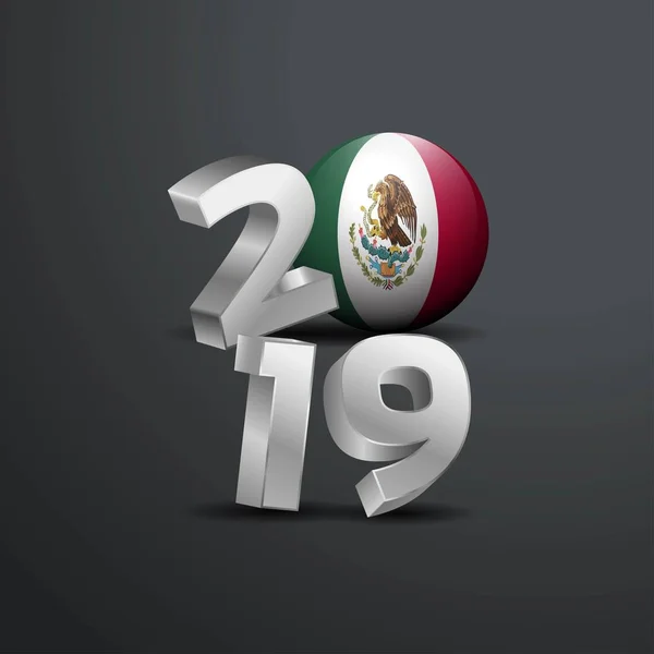 2019 Grey Typography Mexico Flag Happy New Year Lettering — Stock Vector