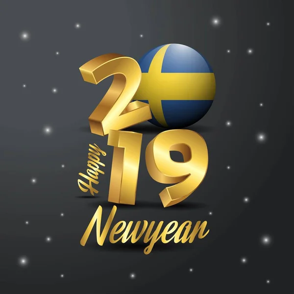 2019 Felice Anno Nuovo Svezia Bandiera Tipografia Astratto Sfondo Celebrazione — Vettoriale Stock
