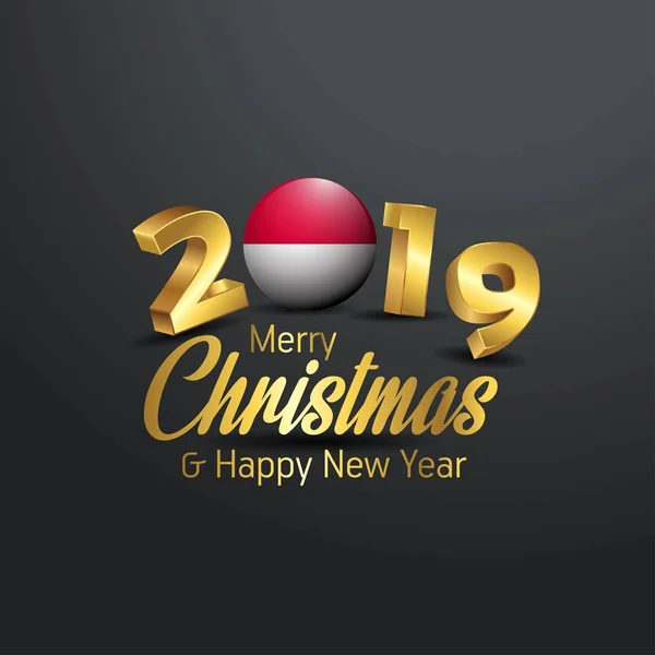 2019 Flaga Monako Wesołych Świąt Typografii Obchody Nowego Roku Streszczenie — Wektor stockowy