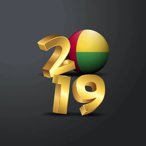 ギニア ギニアビサウの国旗と 2019年黄金文字の体裁 新年あけましておめでとうございますレタリング — ストックベクタ