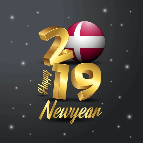 2019 Feliz Año Nuevo Dinamarca Bandera Tipografía Resumen Fondo Celebración — Vector de stock