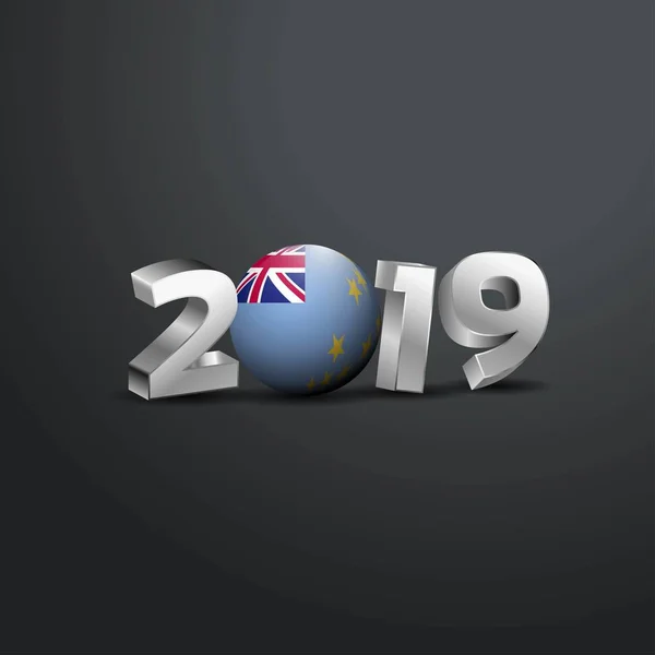 2019 Tipografia Cinza Com Bandeira Tuvalu Feliz Ano Novo Lettering — Vetor de Stock