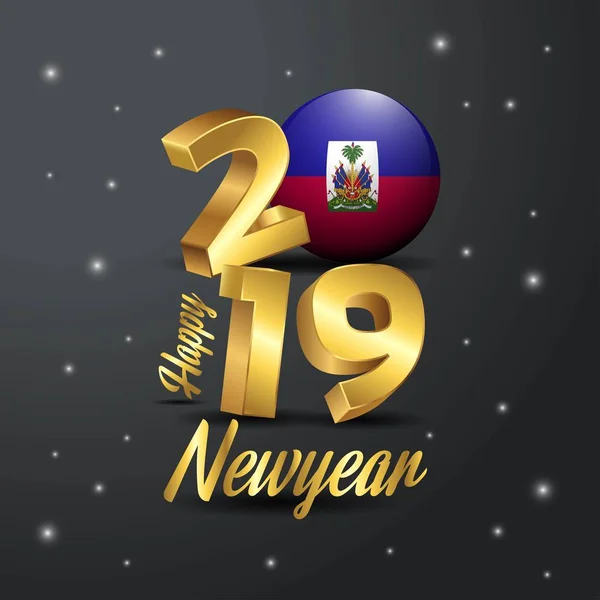 2019 Feliz Ano Novo Tipografia Bandeira Haiti Resumo Fundo Celebração — Vetor de Stock