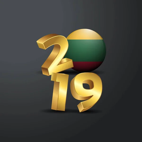 2019 Tipografia Dourada Com Bandeira Lituânia Feliz Ano Novo Lettering — Vetor de Stock