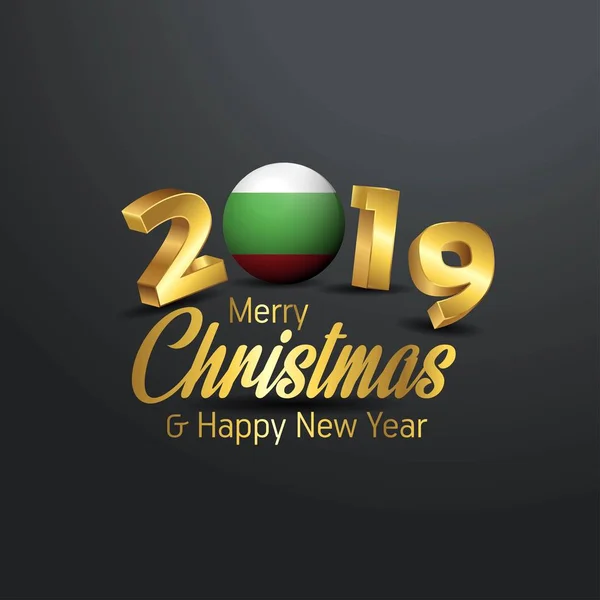 ブルガリア国旗 2019年メリー クリスマス タイポグラフィ 正月抽象的な背景 — ストックベクタ