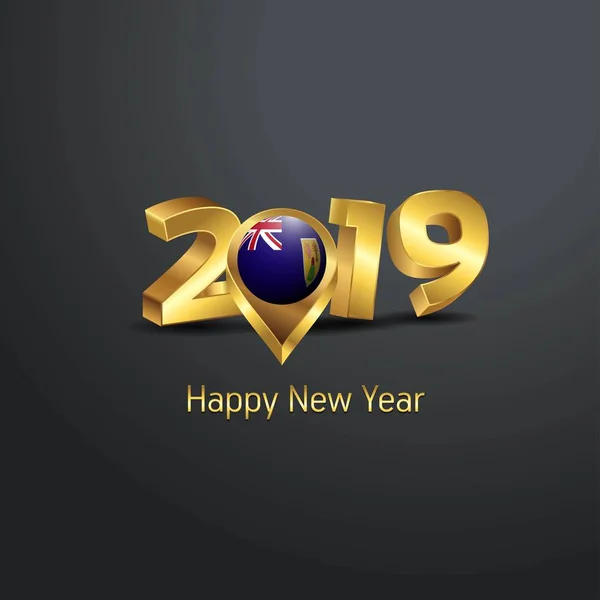 Šťastný Nový Rok 2019 Golden Typografie Pin Turks Caicos Umístění — Stockový vektor