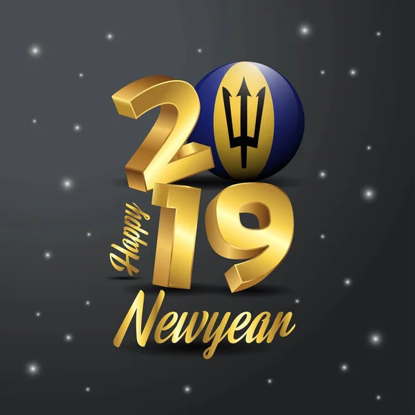 2019 Gelukkig Nieuwjaar Barbados Vlag Typografie Abstracte Achtergrond Van Viering — Stockvector