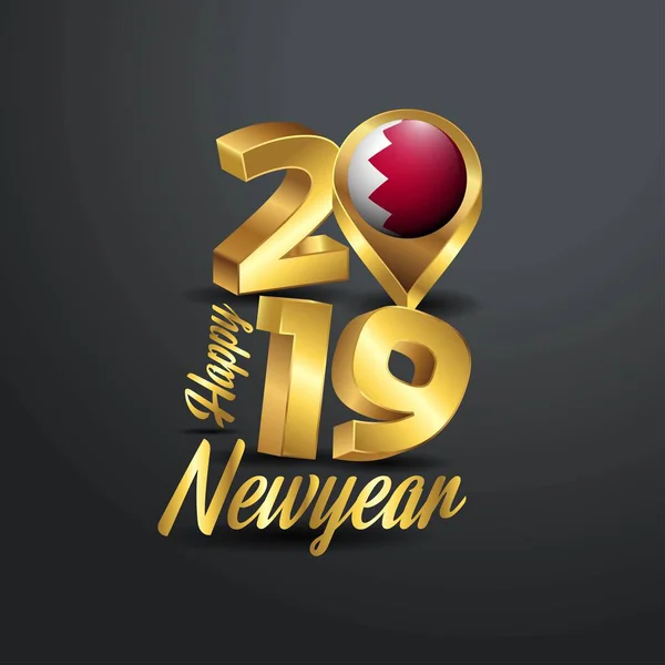 Felice Anno Nuovo 2019 Tipografia Oro Con Bandiera Del Bahrain — Vettoriale Stock