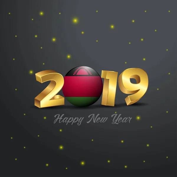 Szczęśliwego Nowego Roku 2019 Malawi Flaga Typografii Streszczenie Tło Uroczystości — Wektor stockowy