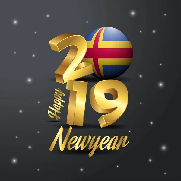 2019 Glad Nyåren Åland Flagga Typografi Abstrakt Firande Bakgrund — Stock vektor