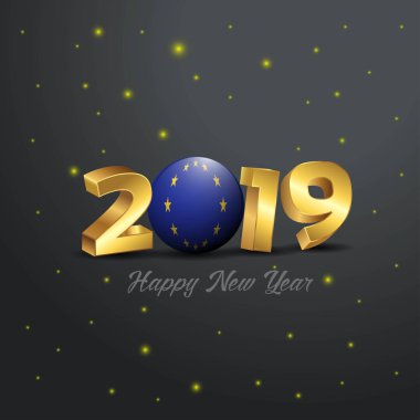 2019 mutlu yeni yıl Avrupa Birliği bayrağı tipografi. Kutlama arka plan