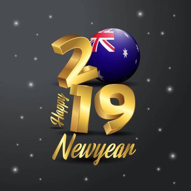 2019 mutlu yeni yıl Avustralya bayrağı tipografi. Kutlama arka plan