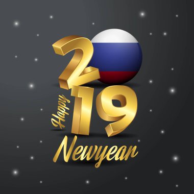 2019 mutlu yeni yıl Rusya bayrağı tipografi. Kutlama arka plan