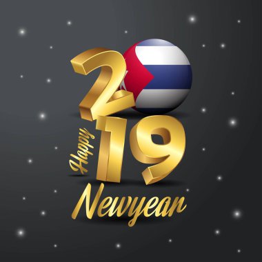 2019 mutlu yeni yıl Küba bayrağı tipografi. Kutlama arka plan