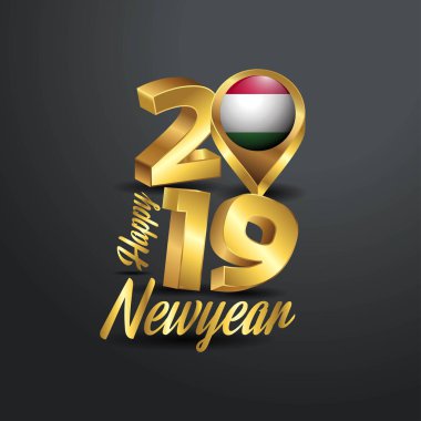 Mutlu yeni yıl 2019 altın tipografi Macaristan bayrağı konumu iğne ile. Ülke bayrağı tasarım