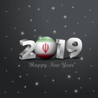 2019 mutlu yeni yıl Iran bayrağı tipografi. Kutlama arka plan