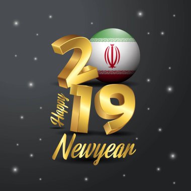 2019 mutlu yeni yıl Iran bayrağı tipografi. Kutlama arka plan