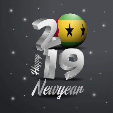 2019 mutlu yeni yıl Sao Tome ve Principe bayrak tipografi. Kutlama arka plan