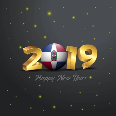 2019 mutlu yeni yıl Dominik Cumhuriyeti bayrağı tipografi. Kutlama arka plan