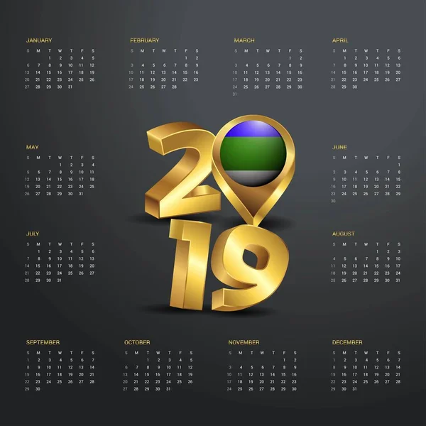 Plantilla Calendario 2019 Tipografía Dorada Con Komi Mapa Del País — Vector de stock