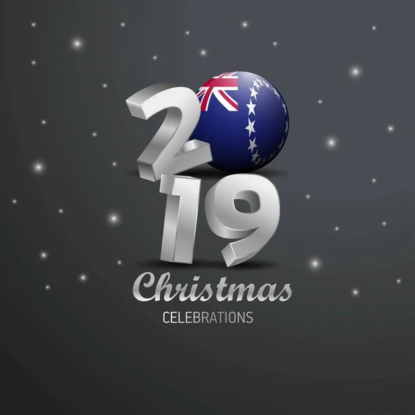 Bandeira Das Ilhas Cook 2019 Tipografia Feliz Natal Ano Novo — Vetor de Stock