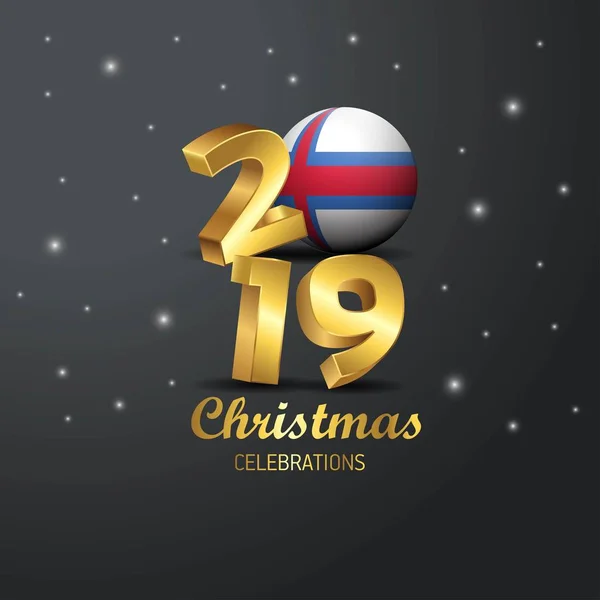 Bandera Las Islas Feroe 2019 Tipografía Feliz Navidad Año Nuevo — Archivo Imágenes Vectoriales