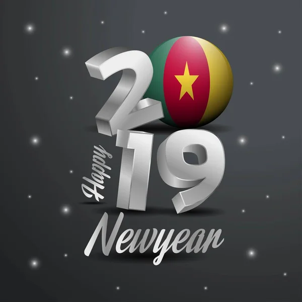 Šťastný Nový Rok 2019 Kamerun Vlajky Typografie Abstraktní Pozadí Oslav — Stockový vektor