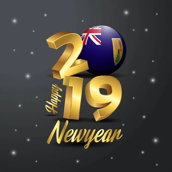 Szczęśliwego Nowego Roku 2019 Turks Caicos Flaga Typografii Streszczenie Tło — Wektor stockowy