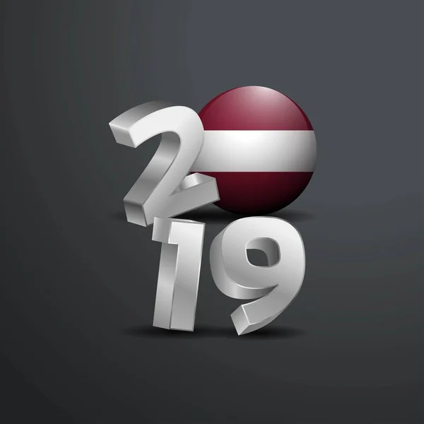 2019 Grå Typografi Med Lettland Flagga Gott Nytt Bokstäver — Stock vektor