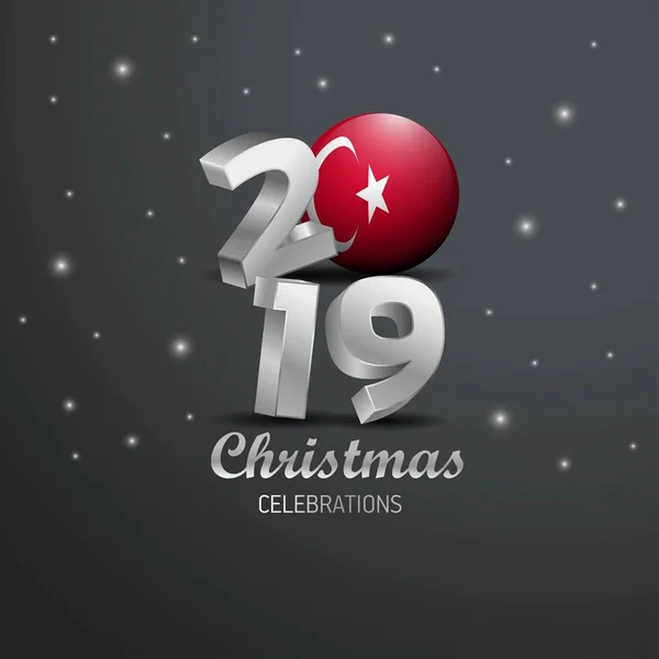 Turkije Vlag 2019 Merry Christmas Typografie Nieuwe Jaarviering Abstracte Achtergrond — Stockvector
