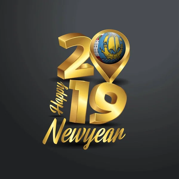 Bonne Année 2019 Golden Typographie Avec Saint Pierre Miquelon Emplacement — Image vectorielle