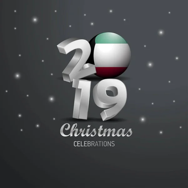 Kuvait Zászló 2019 Boldog Karácsonyt Tipográfia Háttér Absztrakt Újév Ünnepe — Stock Vector