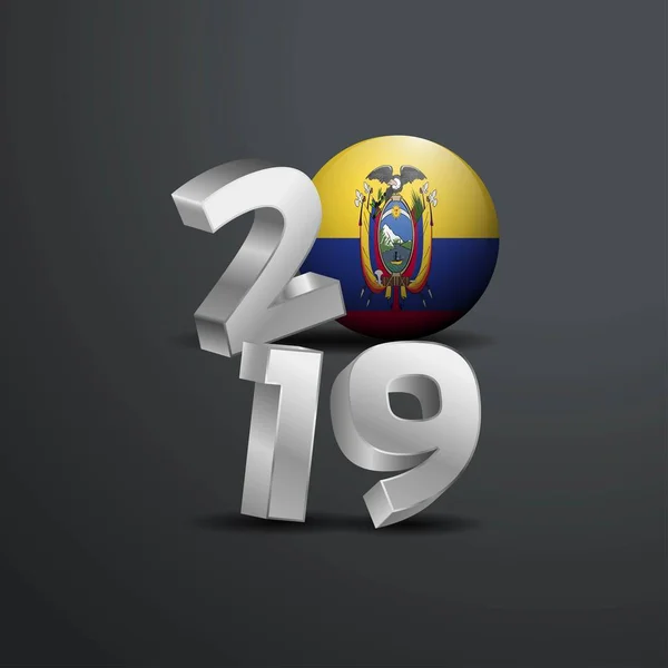 2019 Tipografia Cinza Com Bandeira Equador Feliz Ano Novo Lettering — Vetor de Stock