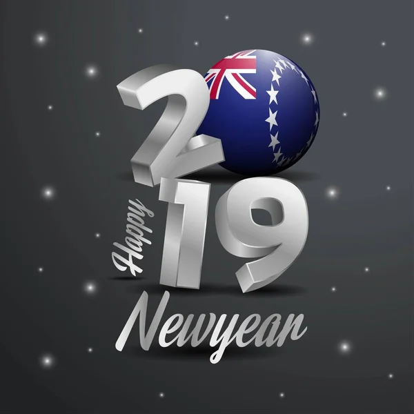 2019 Feliz Ano Novo Ilhas Cook Tipografia Bandeira Resumo Fundo — Vetor de Stock
