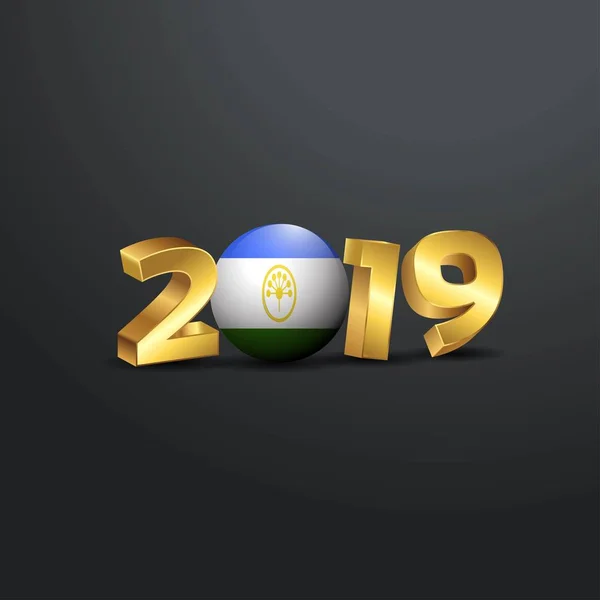 2019 Tipografía Oro Con Bandera Bashkortostán Feliz Año Nuevo Letras — Vector de stock