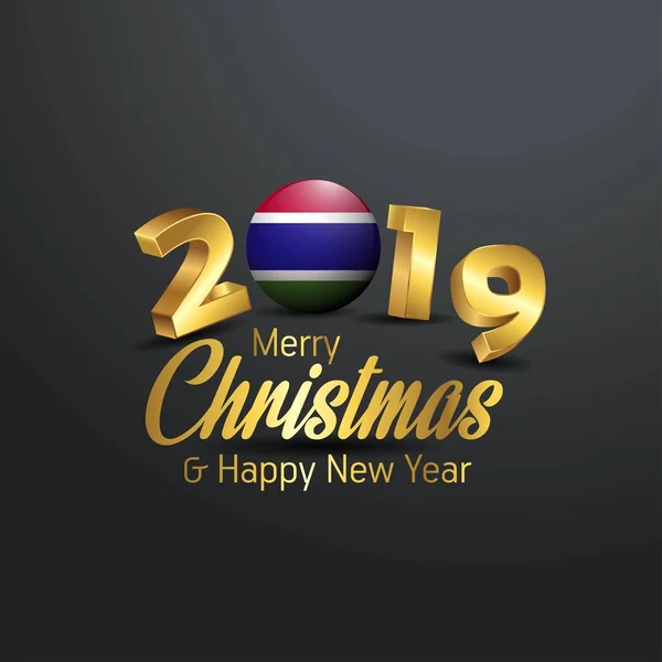 Gambia Vlag 2019 Merry Christmas Typografie Nieuwe Jaarviering Abstracte Achtergrond — Stockvector