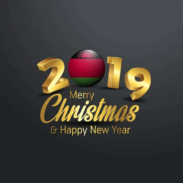 Malawi Flaga 2019 Wesołych Świąt Typografii Obchody Nowego Roku Streszczenie — Wektor stockowy
