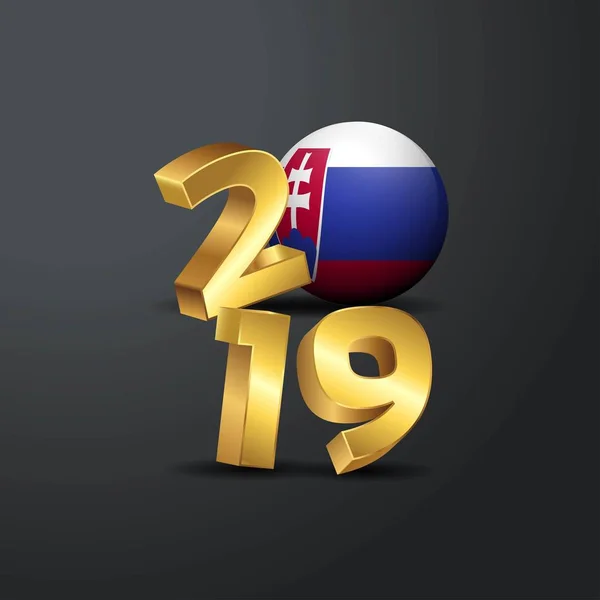 2019 Tipografía Oro Con Bandera Eslovaquia Feliz Año Nuevo Letras — Vector de stock