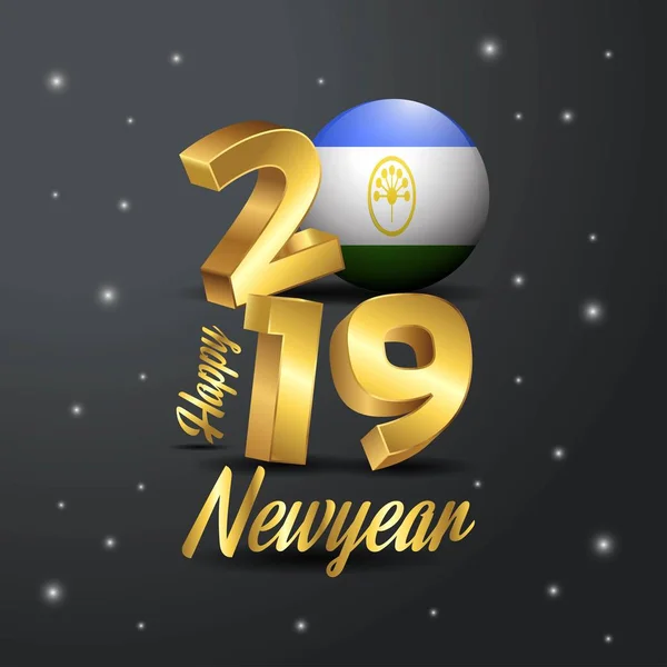 2019 Feliz Año Nuevo Bashkortostan Flag Typography Resumen Fondo Celebración — Vector de stock